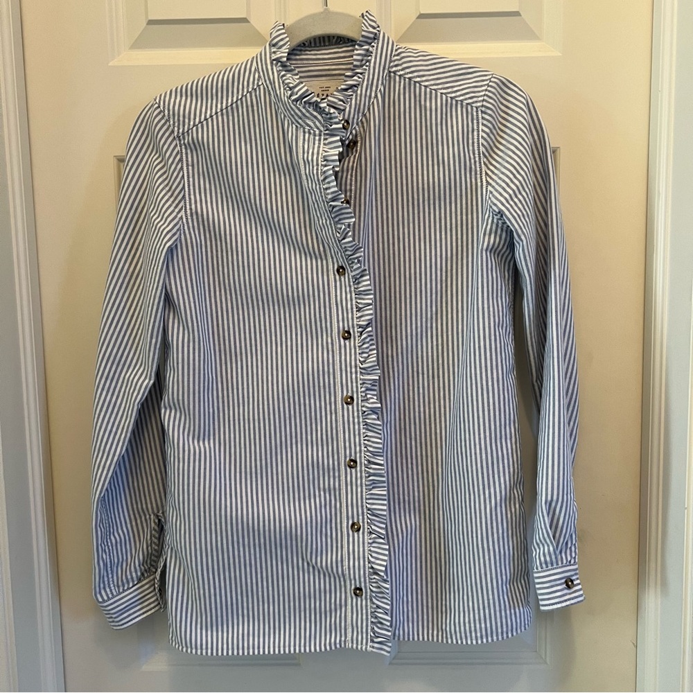 Sezane Cotton Button Down in Stripe Blue and White 34 US size 2